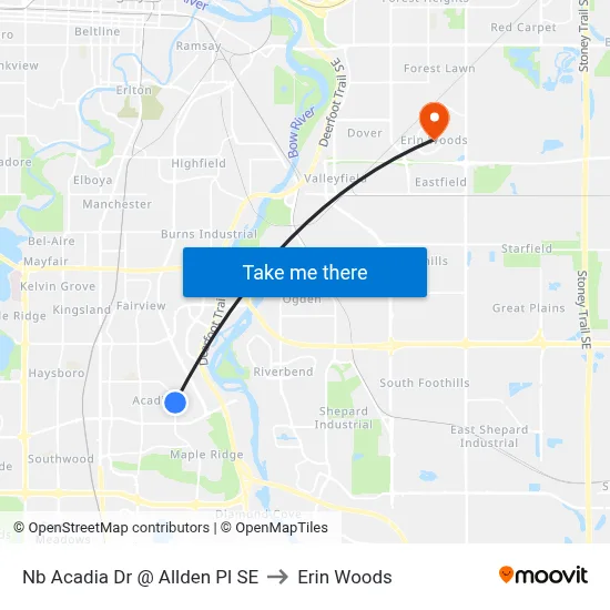 Nb Acadia Dr @ Allden Pl SE to Erin Woods map