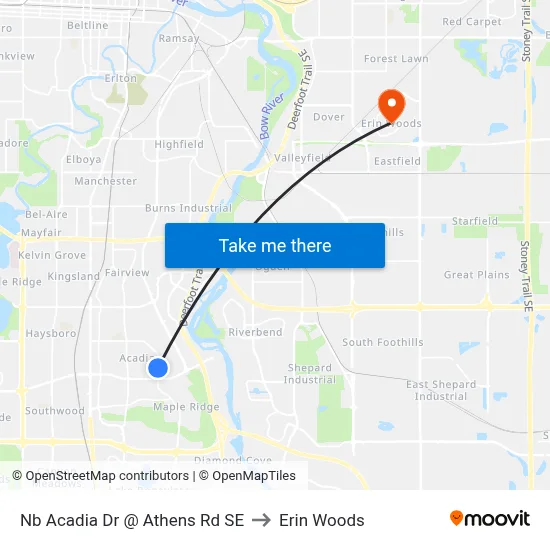 Nb Acadia Dr @ Athens Rd SE to Erin Woods map