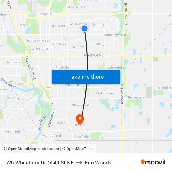 Wb Whitehorn Dr @ 49 St NE to Erin Woods map