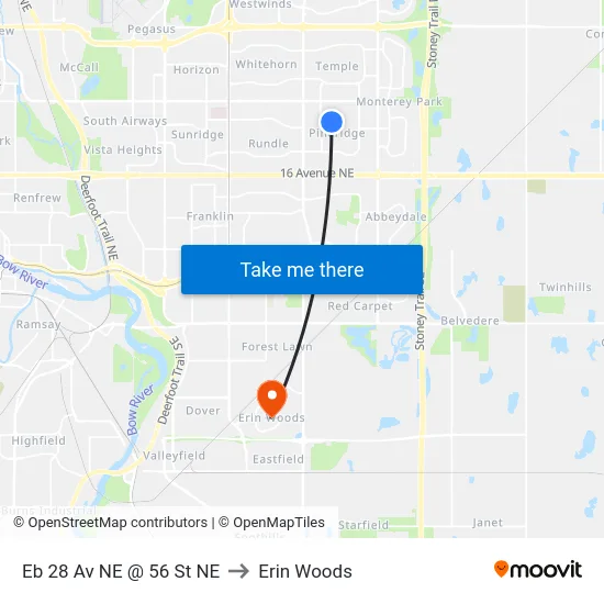 Eb 28 Av NE @ 56 St NE to Erin Woods map