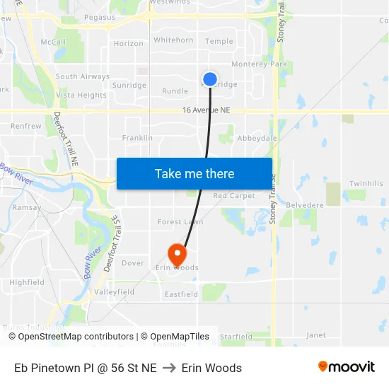 Eb Pinetown Pl @ 56 St NE to Erin Woods map