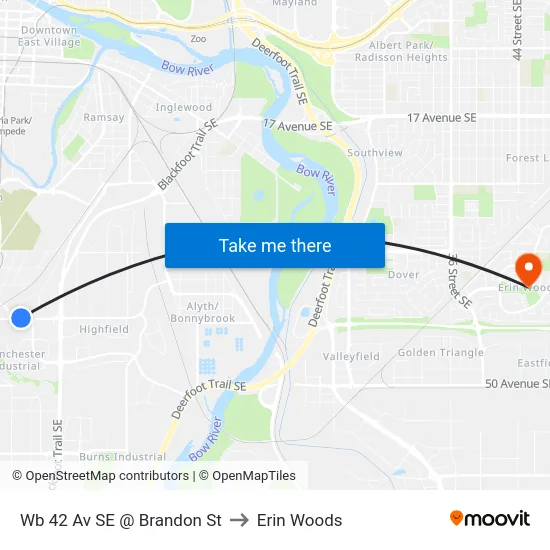 Wb 42 Av SE @ Brandon St to Erin Woods map