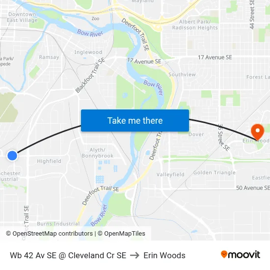 Wb 42 Av SE @ Cleveland Cr SE to Erin Woods map