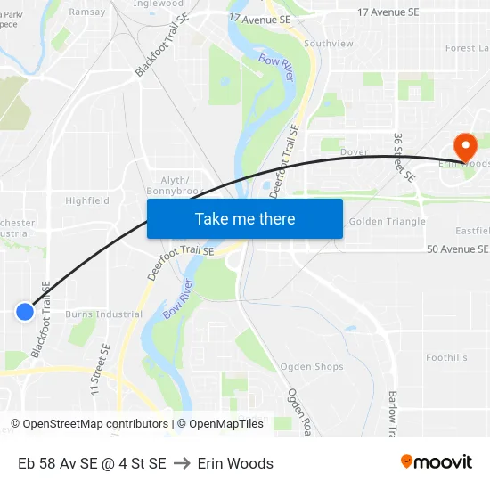 Eb 58 Av SE @ 4 St SE to Erin Woods map