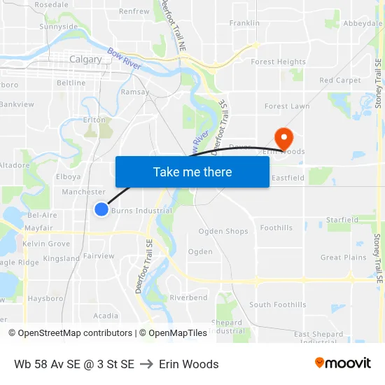 Wb 58 Av SE @ 3 St SE to Erin Woods map