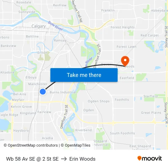 Wb 58 Av SE @ 2 St SE to Erin Woods map