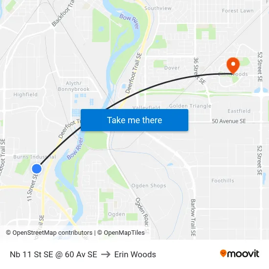 Nb 11 St SE @ 60 Av SE to Erin Woods map