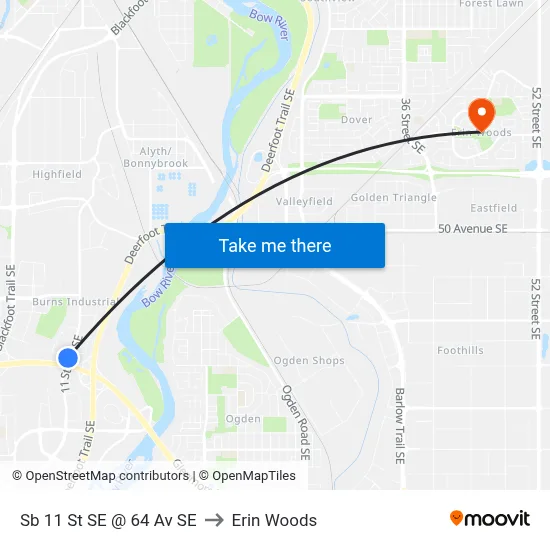 Sb 11 St SE @ 64 Av SE to Erin Woods map