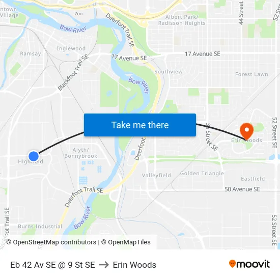 Eb 42 Av SE @ 9 St SE to Erin Woods map