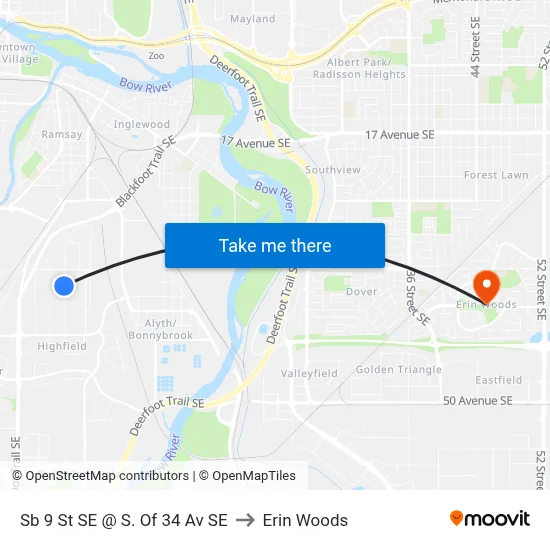 Sb 9 St SE @ S. Of 34 Av SE to Erin Woods map