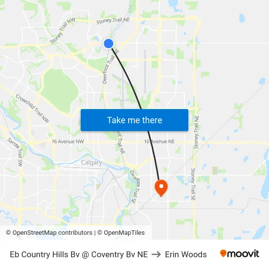 Eb Country Hills Bv @ Coventry Bv NE to Erin Woods map