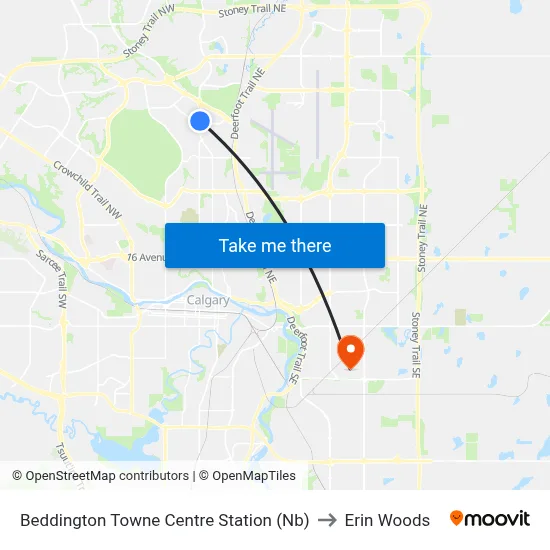 Beddington Towne Centre Station (Nb) to Erin Woods map