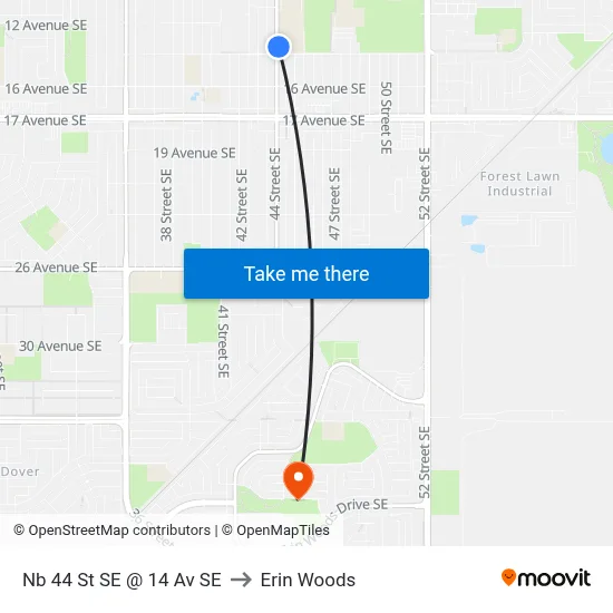 Nb 44 St SE @ 14 Av SE to Erin Woods map