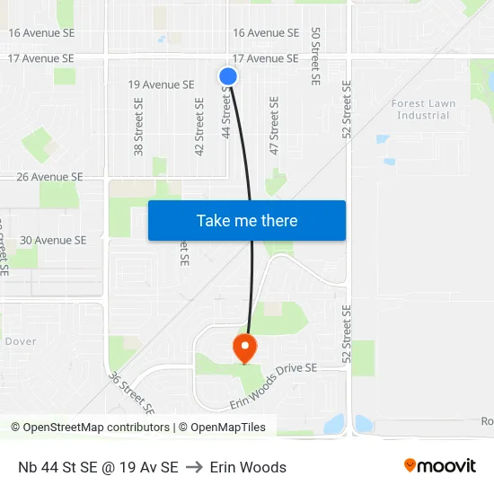 Nb 44 St SE @ 19 Av SE to Erin Woods map