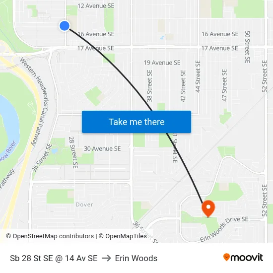 Sb 28 St SE @ 14 Av SE to Erin Woods map
