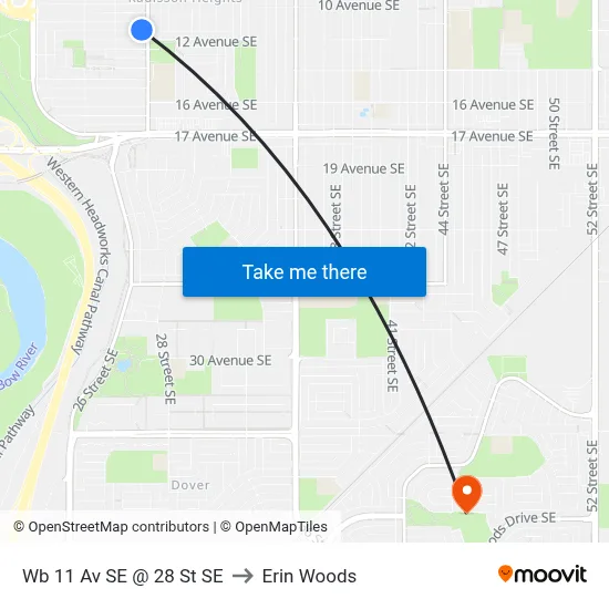 Wb 11 Av SE @ 28 St SE to Erin Woods map