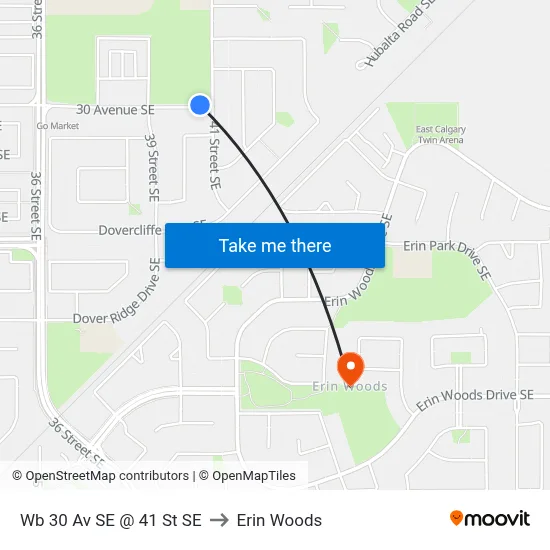 Wb 30 Av SE @ 41 St SE to Erin Woods map