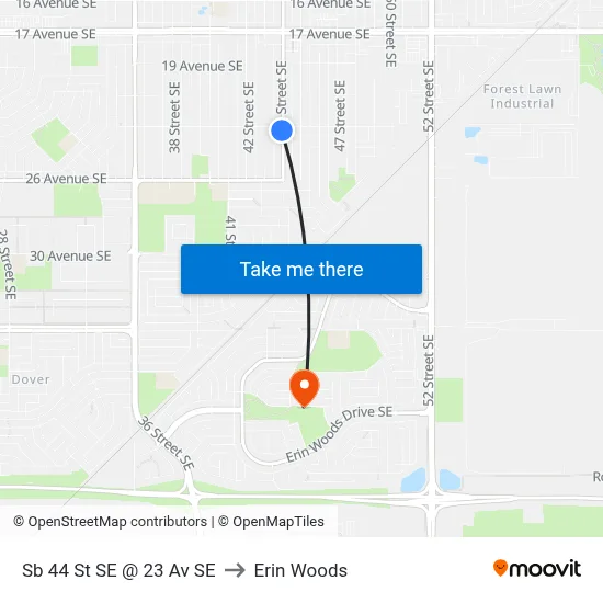 Sb 44 St SE @ 23 Av SE to Erin Woods map