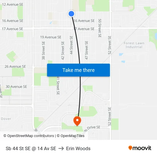 Sb 44 St SE @ 14 Av SE to Erin Woods map