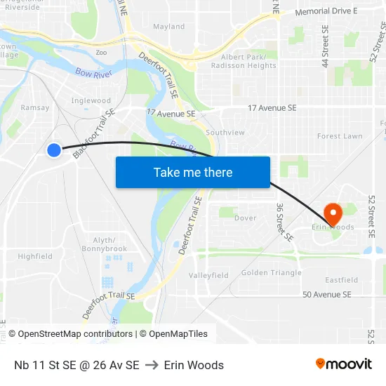 Nb 11 St SE @ 26 Av SE to Erin Woods map