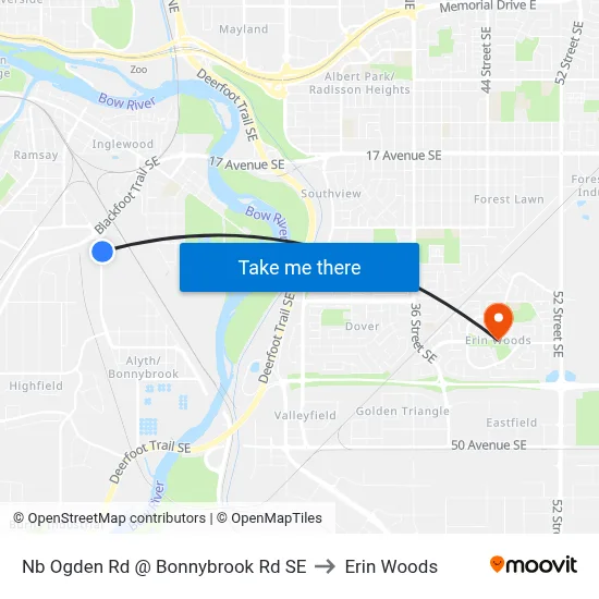 Nb Ogden Rd @ Bonnybrook Rd SE to Erin Woods map