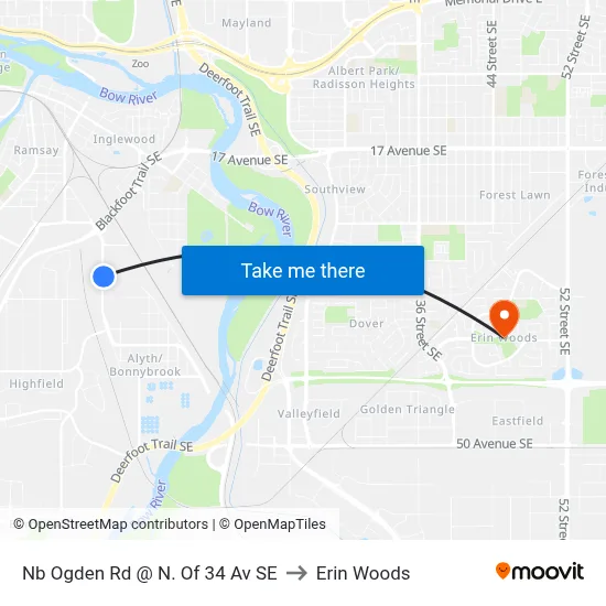 Nb Ogden Rd @ N. Of 34 Av SE to Erin Woods map