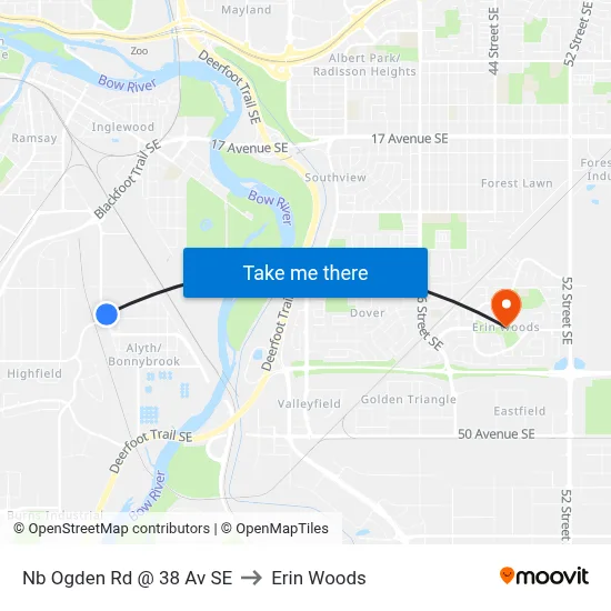 Nb Ogden Rd @ 38 Av SE to Erin Woods map