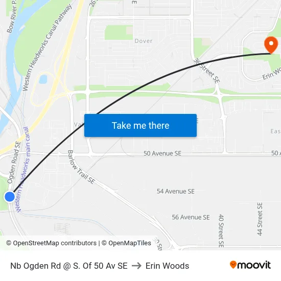 Nb Ogden Rd @ S. Of 50 Av SE to Erin Woods map