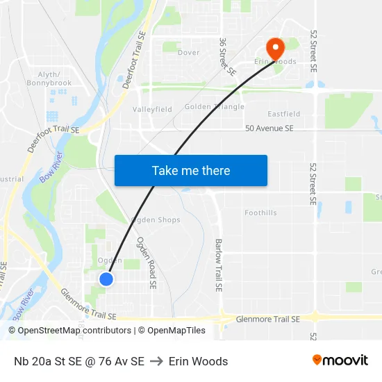 Nb 20a St SE @ 76 Av SE to Erin Woods map