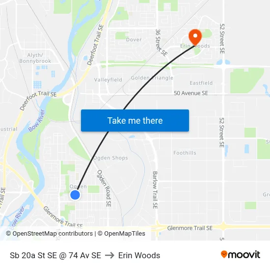 Sb 20a St SE @ 74 Av SE to Erin Woods map