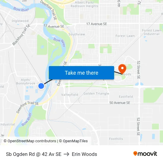 Sb Ogden Rd @ 42 Av SE to Erin Woods map