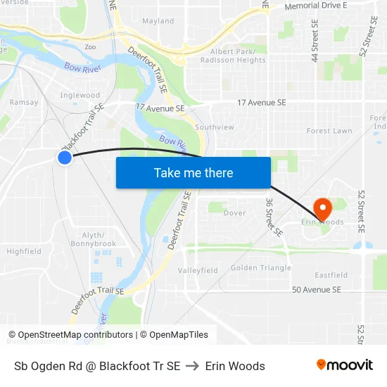 Sb Ogden Rd @ Blackfoot Tr SE to Erin Woods map