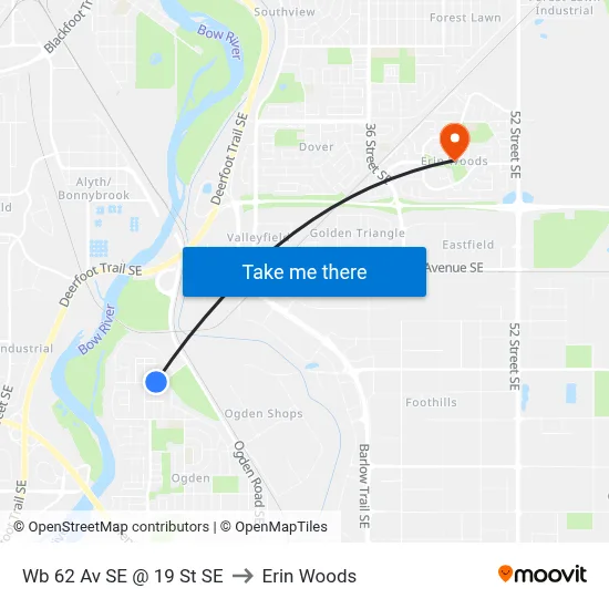 Wb 62 Av SE @ 19 St SE to Erin Woods map