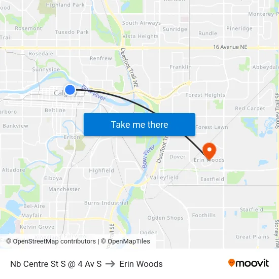 Nb Centre St S @ 4 Av S to Erin Woods map