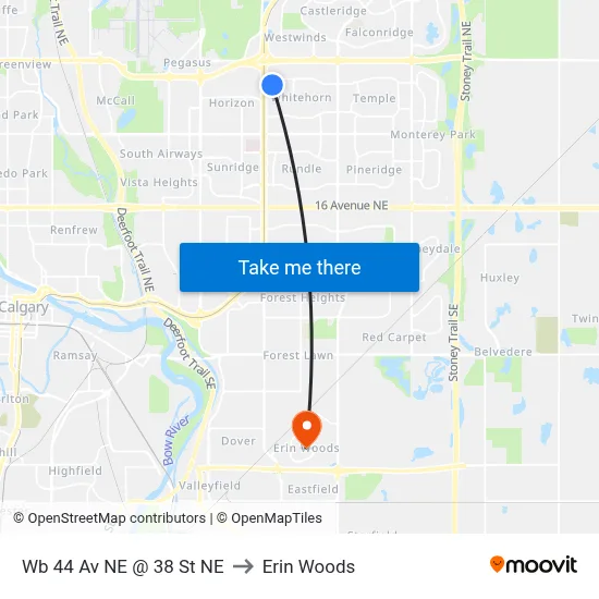 Wb 44 Av NE @ 38 St NE to Erin Woods map