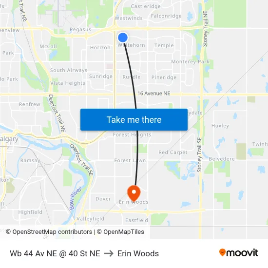 Wb 44 Av NE @ 40 St NE to Erin Woods map