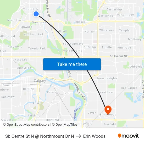 Sb Centre St N @ Northmount Dr N to Erin Woods map