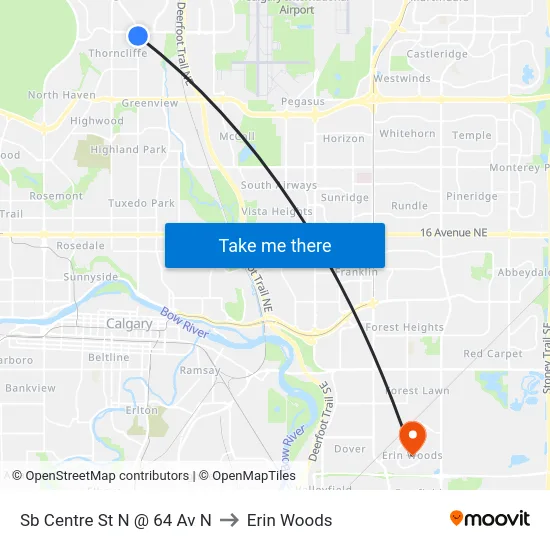 Sb Centre St N @ 64 Av N to Erin Woods map
