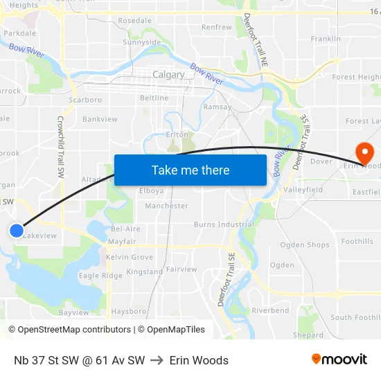Nb 37 St SW @ 61 Av SW to Erin Woods map