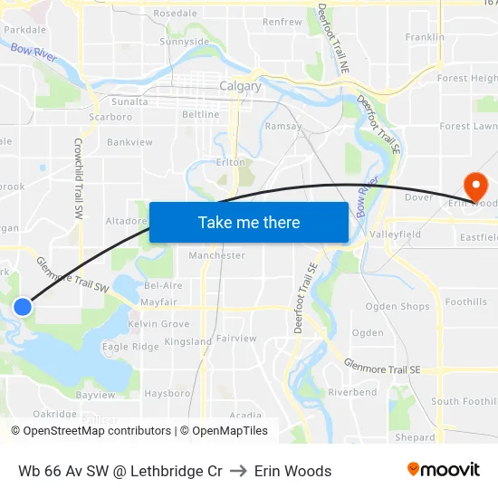 Wb 66 Av SW @ Lethbridge Cr to Erin Woods map