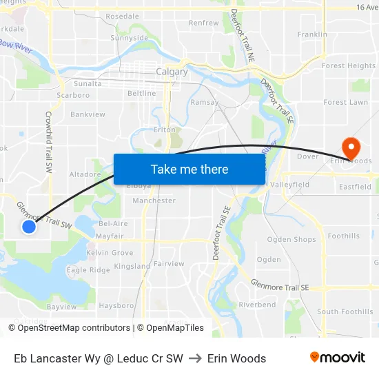 Eb Lancaster Wy @ Leduc Cr SW to Erin Woods map