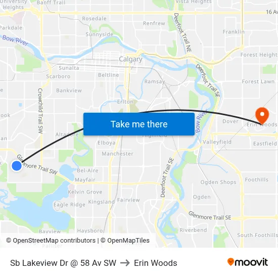 Sb Lakeview Dr @ 58 Av SW to Erin Woods map
