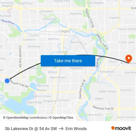Sb Lakeview Dr @ 54 Av SW to Erin Woods map