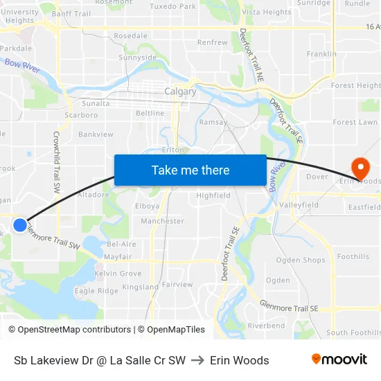 Sb Lakeview Dr @ La Salle Cr SW to Erin Woods map