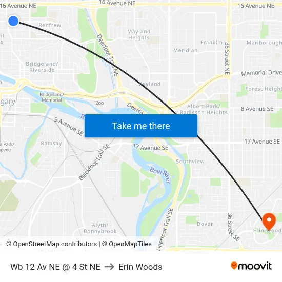 Wb 12 Av NE @ 4 St NE to Erin Woods map