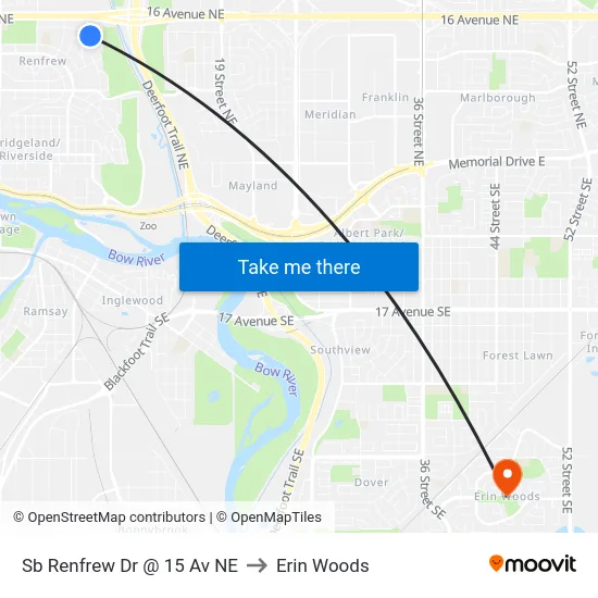 Sb Renfrew Dr @ 15 Av NE to Erin Woods map
