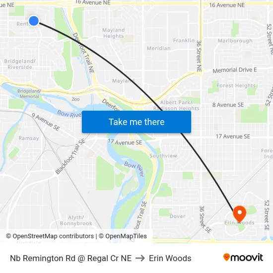 Nb Remington Rd @ Regal Cr NE to Erin Woods map