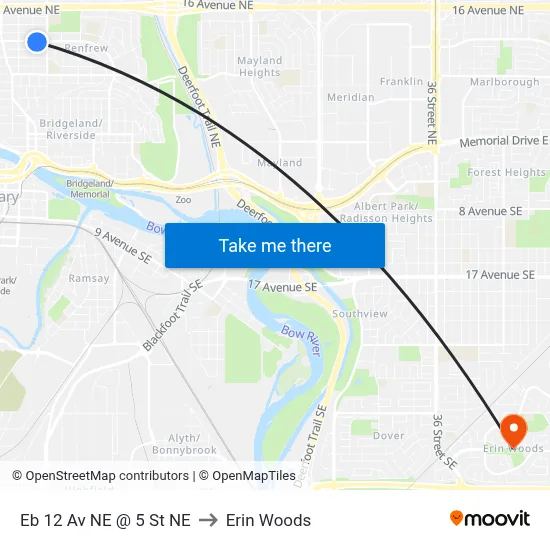 Eb 12 Av NE @ 5 St NE to Erin Woods map