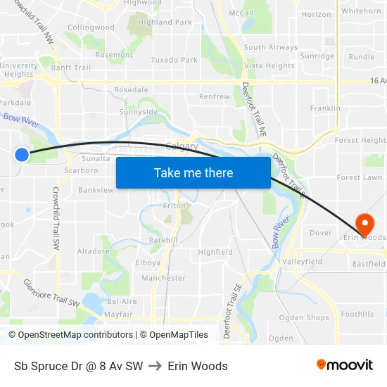 Sb Spruce Dr @ 8 Av SW to Erin Woods map