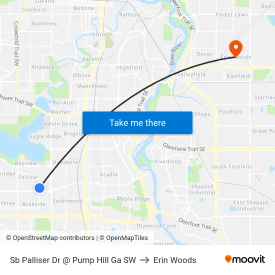Sb Palliser Dr @ Pump Hill Ga SW to Erin Woods map